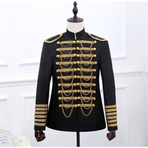 Mens Military Blazer Jacket DJ Nightclub Bar Sequin Blazer Men European Court Costume Homme Wedding Groom Cosplay Blazer Homme