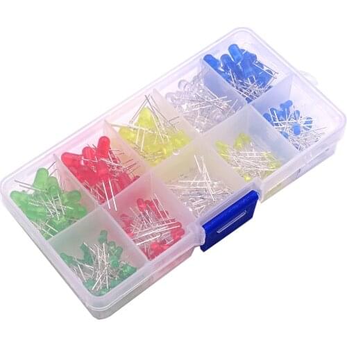 200PC/Lot 3MM 5MM Led Kit With Box Mixed Color Red Green Yellow Blue White Light Emitting Diode Assortment 20PCS Each New