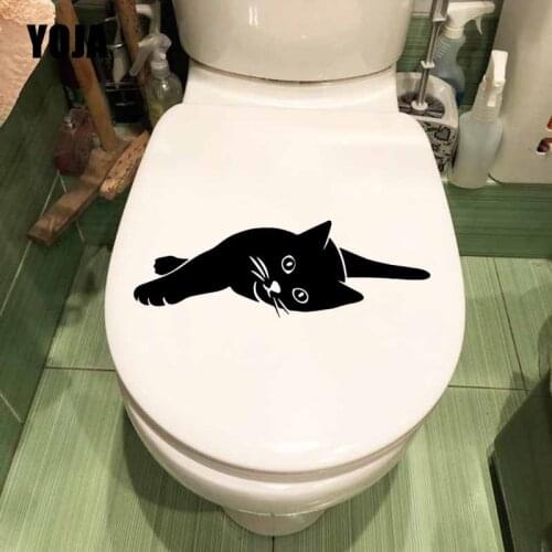 YOJA 24.1X8.2CM Funny Toilet Sticker A coquettish cat Kids Room Decoration Wall Decal T5-0237