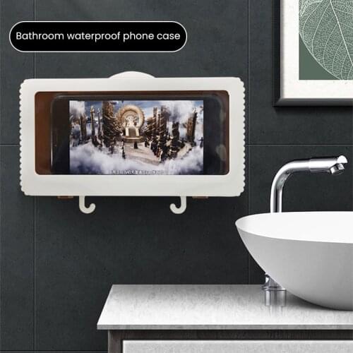 Wall Mounted Holder Waterproof Phones Storager Self-Adhesive Holder Touch Screen Bathroom Phone Shell Shower Sealing Storage Box