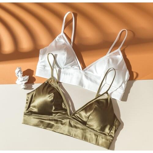Honviey small chest underwear not empty cup French thin summer breathable triangle cup silk bra mulberry silk no steel ring bra
