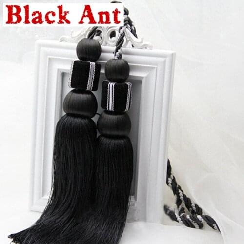 Europe Elegant Pure Colors Gray Solid Curtains Accessories For Living Room Bedroom Curtains Tassels Black Tieback CP014 #30