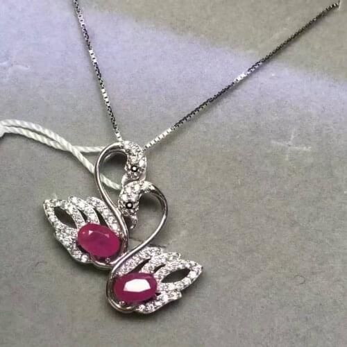 Natural red ruby gem Pendant natural gemstone pendant necklace 925 sterling silver Fashion lovely Couple Swan girl gift jewelery