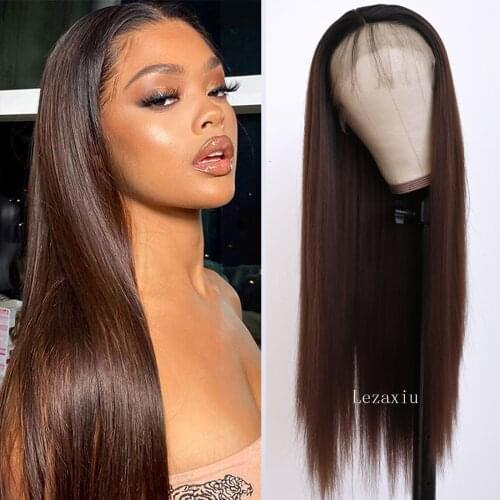 TaBeWay Long Straight Lace Front Wigs Ombre Brown Wig Heat Resistant Fiber Hair Synthetic Lace Front Wigs for Fashion Women