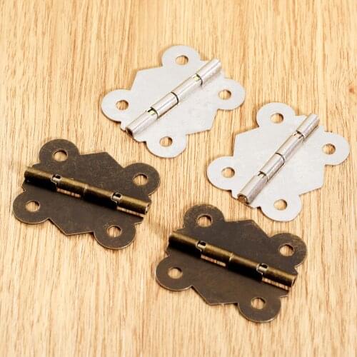 2pcs/lot Hinges 40*34mm Iron White/Antique Bronze 4 hole Iron Decor screw Vintage Wooden Jewelry Box Cabinet Furniture hardware
