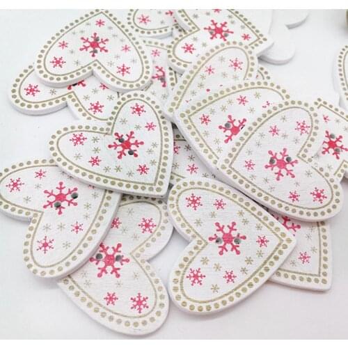 10Pcs/lot Heart Wooden Buttons 33*34mm DIY Pure Handmade Accessories Christmas Decorations Painted Peach Button