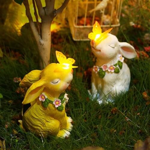 Solar Rabbit Light Waterproof Bunny Figurines Garden Statue Yard Waterproof Creative Night Light LED Lawn Lamp Garden Decor