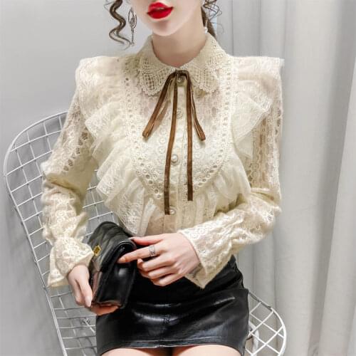 2021 spring and autumn fashion new design sense niche long-sleeved doll collar lace bottoming shirt women