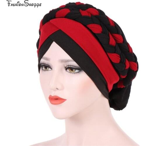 Women Braid Hats Islamic Prayer turban Hats Muslim Turban Inclusive Cap Women Double Color Hijab Braids Caps Hair Accessories