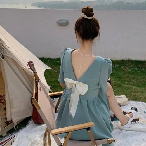 Sweet bubble sleeve dress womens summer 2021 new French gentle wind temperament first love skirt