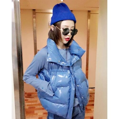 Blue Bright Color Down Cotton Coat Vest Women Cotton Vest Womens Parkas Winter Short Jacket Womens Parkas Chaleco Mujer A451