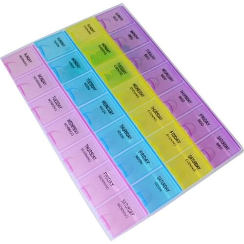 1pcs 28 Compartments Weekly 7 Days Tablet Pill Box Holder Household Medicine Storage Cases Splitters For Healthy Care
