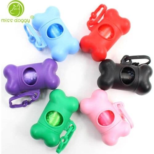 1PC Bone Shape Dog Poop Dispenser Box Case and 1 Roll Printed Pet Waste Bags Pooper Scooper Dog Bags Pet Products Eco-Friendly