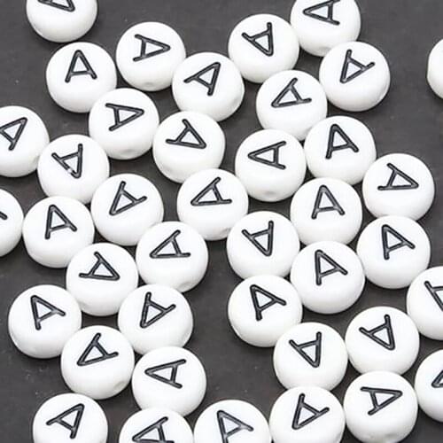 100pcs Round White Letter A Acrylic Beads Charms Beads and Beads for Jewelry Making Bracelet Acrylic Letter Jewelery 7*3.5mm