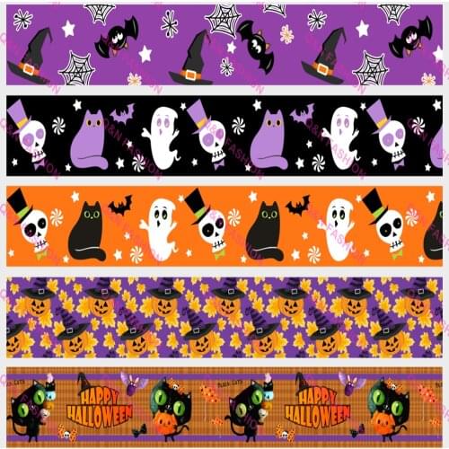16mm ~75mm Happy Halloween Design Printed Grosgrain Ribbon Party DIY Sewing Hair Bows Gifts Craft Supplies Christmas Decorations