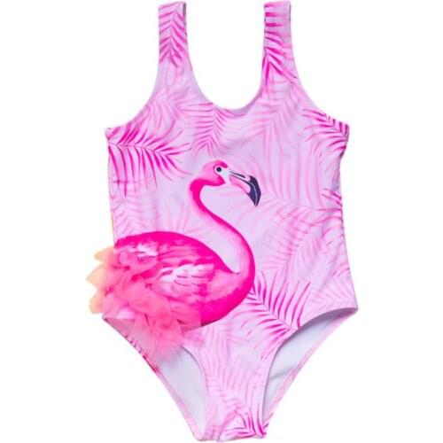 2021 Baby Kids Girl Swimsuit 3D Flamingo Print Bikini Bodysuit Sleeveless Summer Swimwear Beach Bathing Suit Swim Beachwear