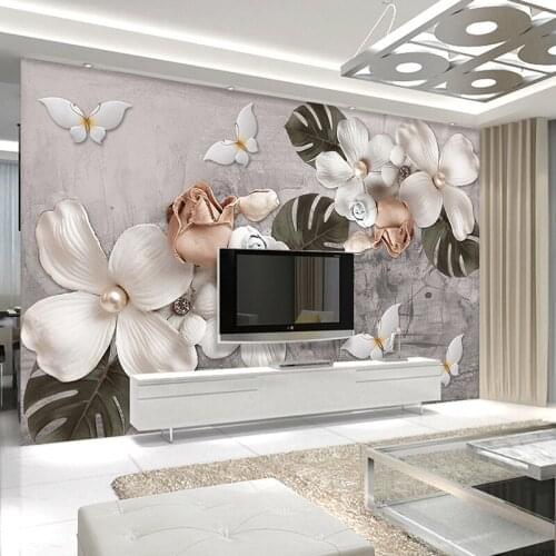 Custom Any Size 3D Mural Wallpaper Modern Jewelry Butterfly Flower Geometric 3D Living Room TV Background Wall Papers Home Decor