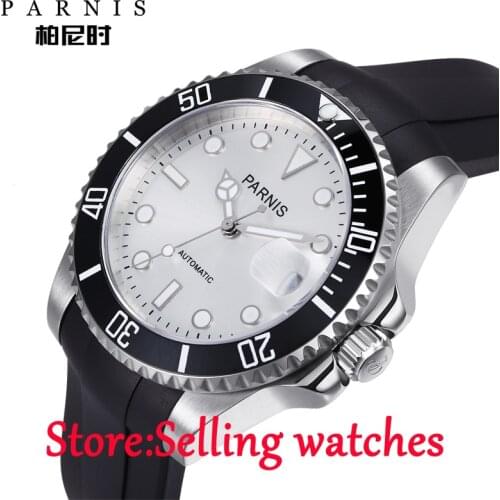 40mm Parnis white dial Sapphire glass 21 jewel Miyota automatic mens watch