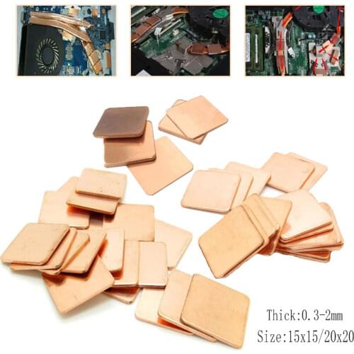 5 X Copper Heat Sink Laptop GPU CPU Heat Sink Copper Shim 15x15/20x20mm 0.3/0.5/0.8/1.0/1.2/1.5mm