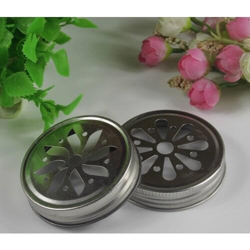 50 Daisy Cut Mason Jar Lids mason jars with Straw Holes ,Metal Drinking 2 styles Lids for Straws wholesale HH16280