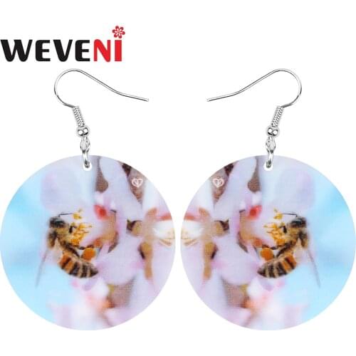 WEVENI Acrylic Round Honeybee Bee Earrings Aesthetic Cute Animal Dangle Drop Jewellery For Women Girl Novelty Wedding Decoration