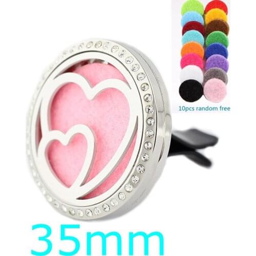 35mm Essential Oil Car Diffuser Locket Vent Clip 316L Stainless Steel Pendant Magnetic Heart Random Send 10pcs Oil Pads as Gift