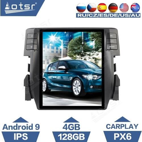 128G Tesla 10.4" IPS Android 9 PX6 Car Radio Coche For Honda Civic 2016 - 2019 Car GPS Navi CarPlay DSP Unit Multimedia Player