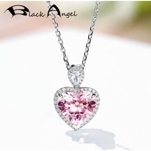 BLACK ANGEL 2020 New Pink Morganite Stone Tourmaline Gemstone Heart Pendant Necklace For Women Silver Jewelry Christmas Gift