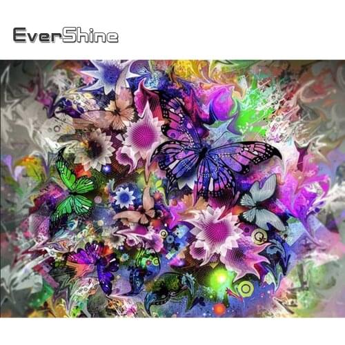 Evershine Diamond Painting Full Drill Square Flower Butterfly Diamond Embroidery Floral Scenery Diamond Mosaic Cross Stitch Bead