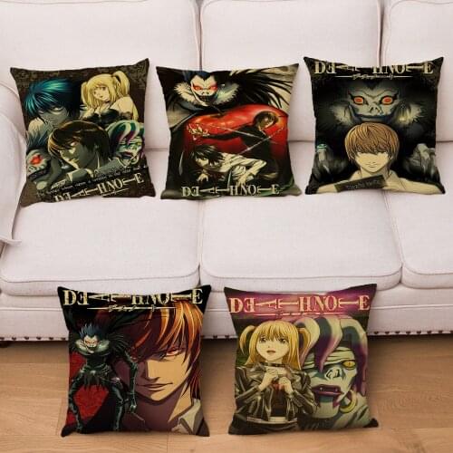 Classic Anime Death Note Print Cushion Cover Retro Pattern 45*45 Pillowcase Kid Gift Soft Plush Pillows Cases Sofa Home Deocr