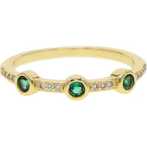 Green three stone simple cz eternity band Gold filled fashion trendy minimal ring wholesale