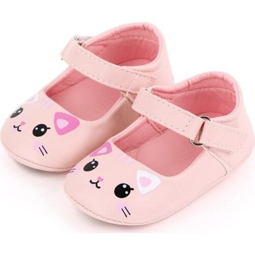 Newborn Baby Girls Cute Cartoon Leather Shoes Soft Sole Single Shoes Round Toe Flats Soft Toddler Princess Shoes