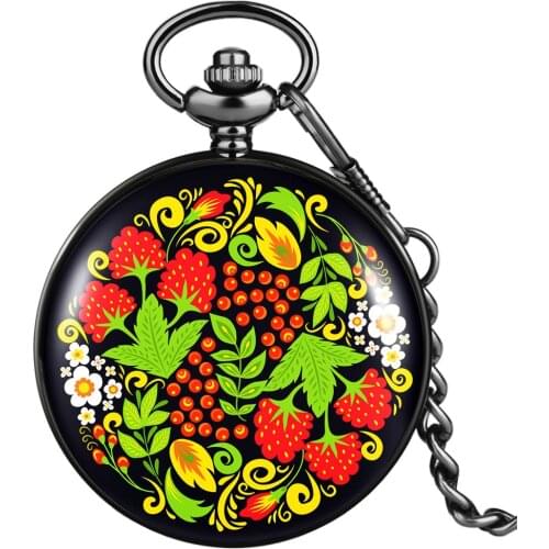 Colorful Flowers Pattern Quartz Pocket Watch Practical Gifts For Girls Smooth Cover Arabic Numerals Dial Fashion Pendant Clock