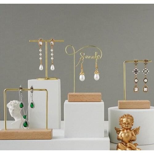 Metal Jewelry Storage Rack With Wood Stand DIY Photography For Earrings Bracelets Necklaces Desktop Hanging Display Decoration