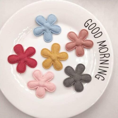 Mix Colors Lovely Fabric Accessories Colorful Five Petal Flower Patches Childrens Headwear Garments Decorations Materials