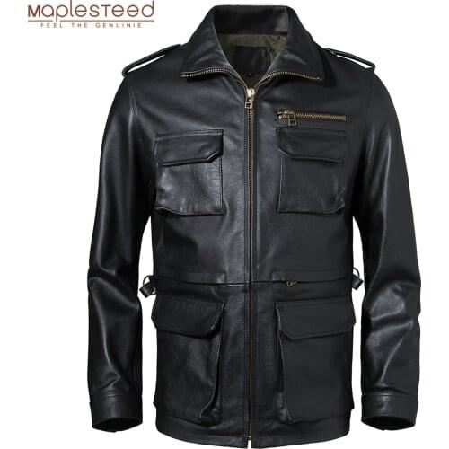 Thick Men Leather Jacket Long M65 Coats Military Clothing 100% Natural Cowhide Mens Leather Coat Winter Asian Size M-6XL M603