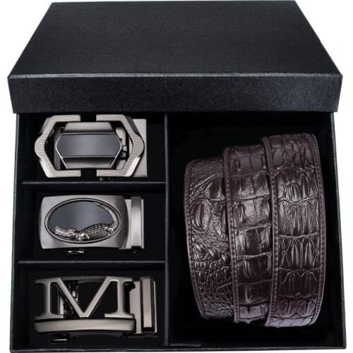 Barry.Wang 3pkhf-3 Hot Sale Mens Belts 3pc Automatic buckle Genuine Cowskin Leather Waisband Male Business Strap Belts For Men
