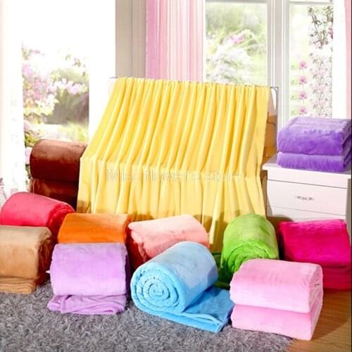 150x200CM / 180x200CM / 200x230CM Soft Warm Solid Colors Flannel Coral Fleece Blanket Air Conditioning Bedspreads