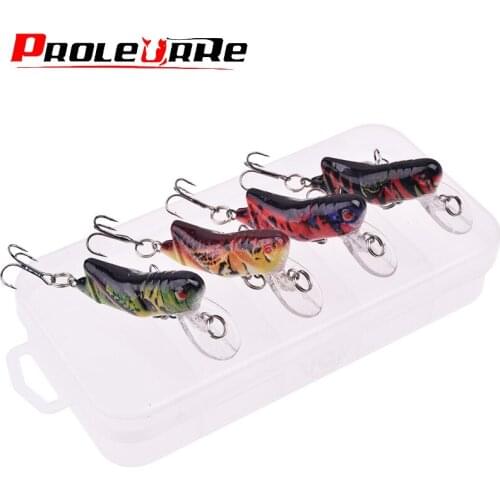 4PCS Mixed Color Grasshopper Fishing Lure Set Sinking Mini Minnow Wobblers Swimbaits Artificial Hard Bait Crankbait With Box Kit