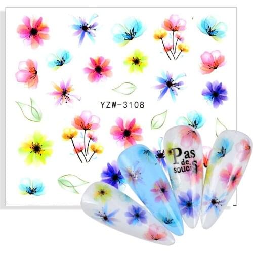 Flower Nail Decal Designer Nail Decals Stickers Nail Stickers Water Decal Nail Art Decorations For Summer Flowers Rose Watermark