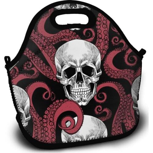 2020 New Lunch Bag Skull And Red Octopus Tentacles Insulation Cold Thermal Convenient Leisure Bag