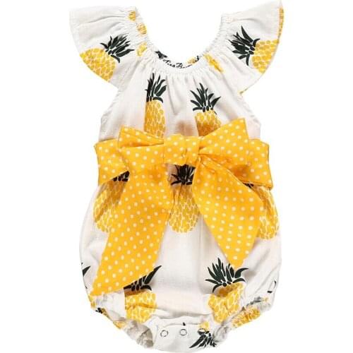 New Baby Pineapple Romper Girls Ruffle Jumpsuit Infant Outfits Clothes Newborn Bodysuit Girl Bowknot Outfit