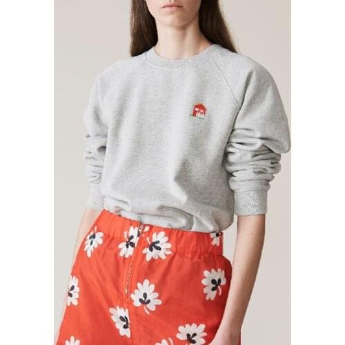 Autumn Winter Women O-Neck Gray Sweatshirt Red House Embroideried Pattern Ladies Casual Jumper Female Casual Pullover Tops
