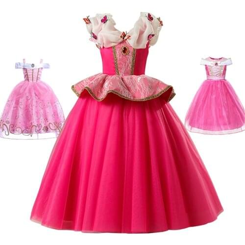 Girls Princess Dress Aurore Sleeping Beauty Costume Cosplay Fancy Dresses Girl Halloween Party Ball Gowns Kids Floral Clothing