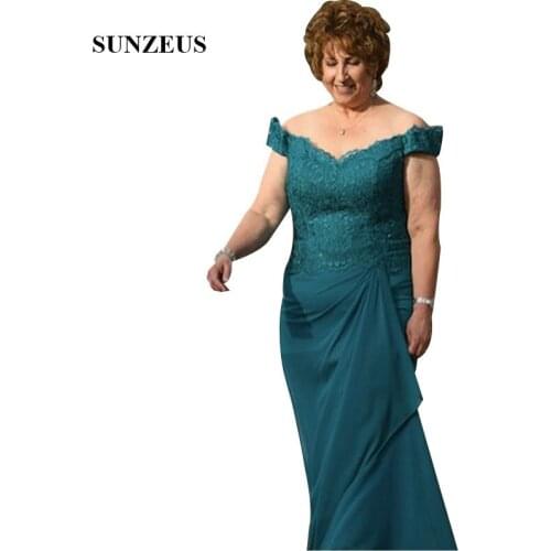 Off Shoulder Wedding Guest Dress Lace Bodice Long Chiffon Mother Of The Bride Gowns Elegant Lady Dinner Party Dress