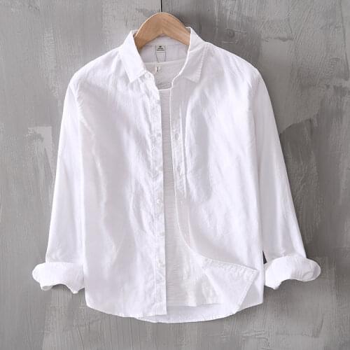 2020 New arrival spring and summer white cotton shirt men brand long sleelve shirts for men casual fashion shirt mens chemise