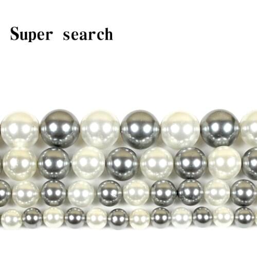 Grey and white 6-12mm Color Pearl Shell DIY Pendant Necklace Jewelry making Natural Color Pearl Round Loose Beads