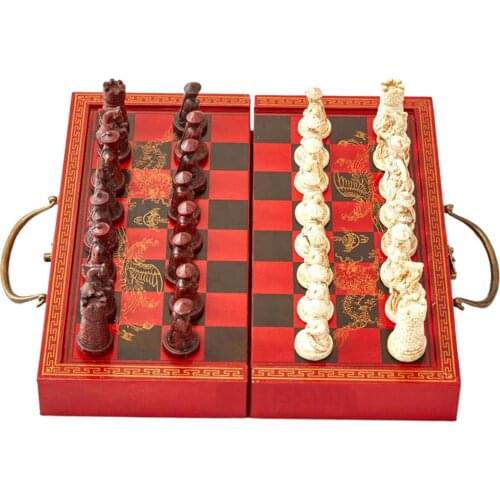 Chess Wooden Set Folding Chessboard Resin Hand Carved Pieces Wood Board