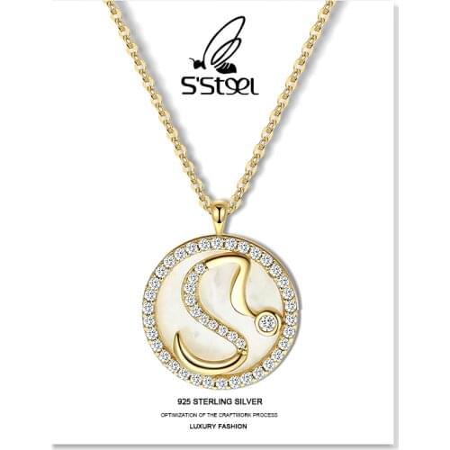 SSTEEL Letter Pendants Necklaces Gift For Women 925 Sterling Silver Round 2021 New Zircon Chain Necklace Plata De Ley Jewelry