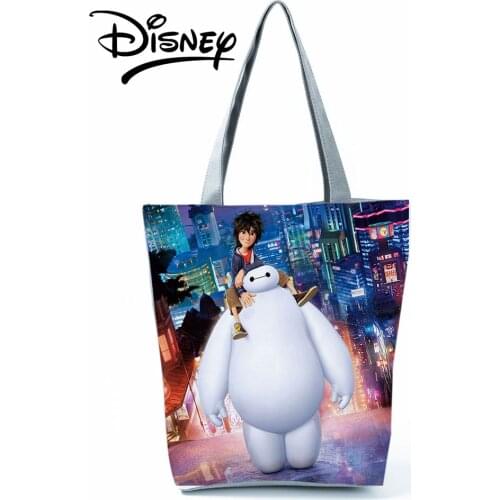 Disney Big Hero Handbags High Capacity Lady Shoulder Bag Daily Shopping Bag Cartoon Baymax Printed Reusable Tote Custom Pattern